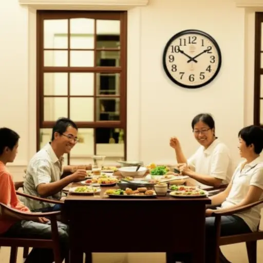 我们通常在七点吃晚饭。