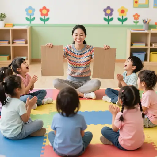 幼儿园的孩子们看到蜜蜂加树叶的画谜表示'belief'时，非常开心。