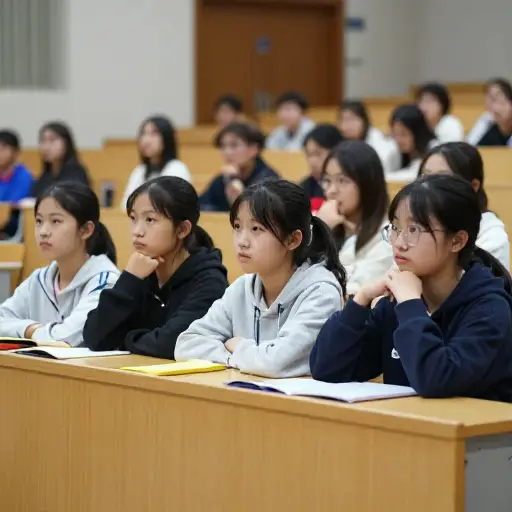 像往常一样，女孩们坐在第五排，紧张地等待活动开始。