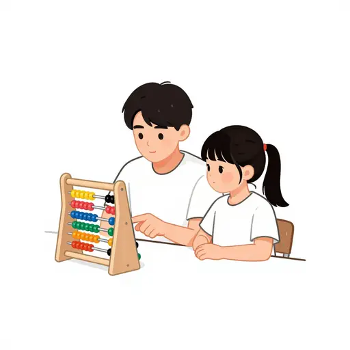 他正在帮他的妹妹做数学作业。