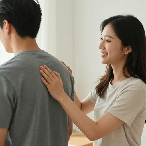 她轻轻地拍了拍他的背以示鼓励。