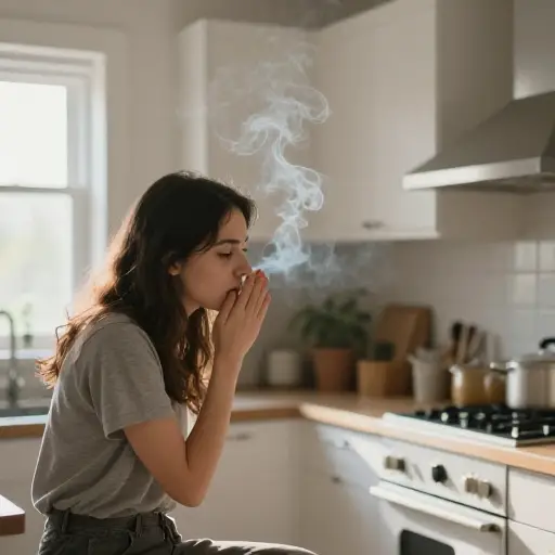我能闻到厨房传来的烟味。