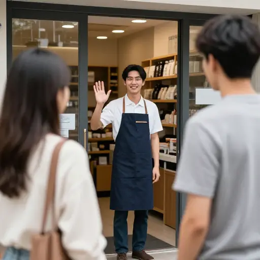 店主微笑着迎接每一位顾客。