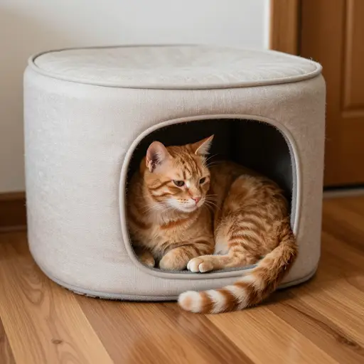 那只猫似乎对新床不太满意。