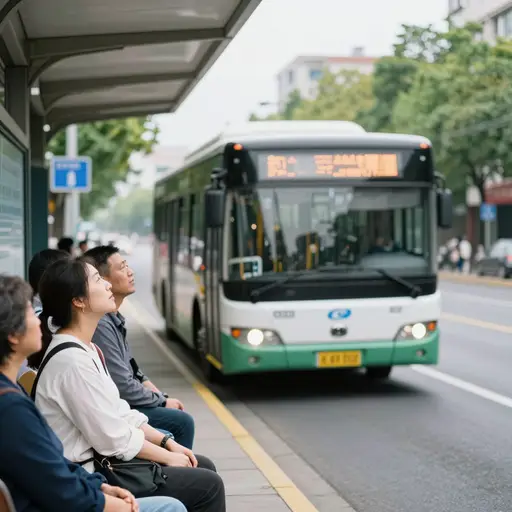 等了很久，公交车终于来了。