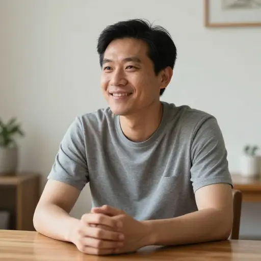 坐在我对面的那个男人笑了。