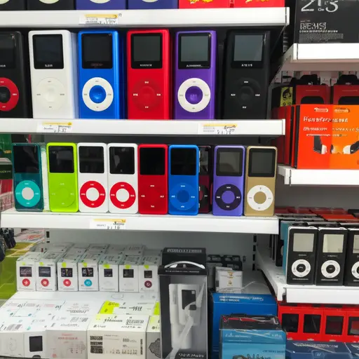 商店里有不同颜色的MP3播放器。