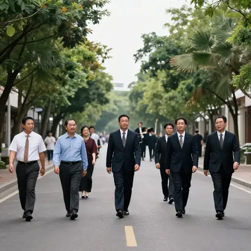 当队伍缓慢沿街行进时，音乐逐渐消失。