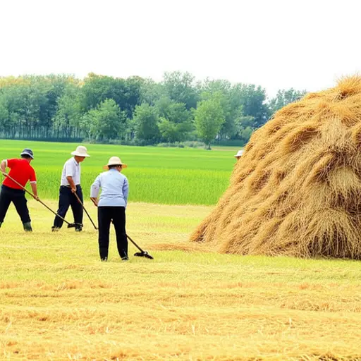 农夫们正在割草，准备把干草堆放在牧场里。