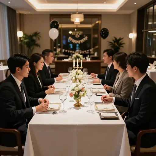 公司正在举办一个正式的晚宴来庆祝周年纪念。