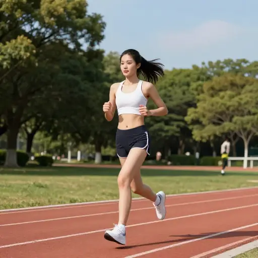 她正在训练，想成为一名长跑运动员。