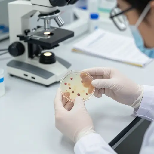 在实验室里，他们培养了一种特定的细菌菌株用于研究。