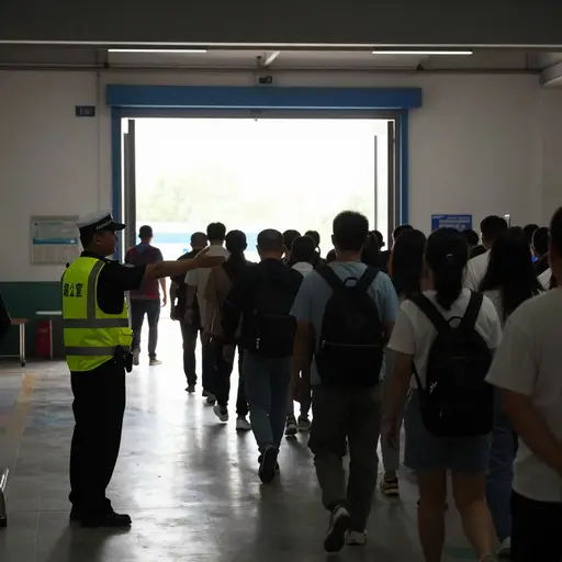 音乐会结束后，安保人员引导人群走向最近的出口。