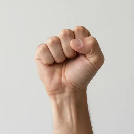他紧握拳头，努力保持冷静。