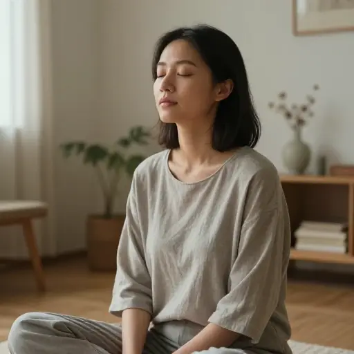 冥想后，她达到了平和的心态。