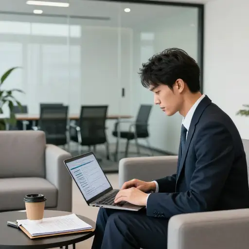 他利用会议之间的间歇时间为下一个演示做准备。