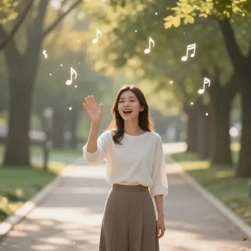 她的声音如此抒情，连简单的问候都像一首歌。
