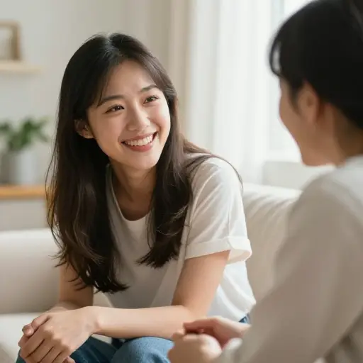 她从不感到情绪低落，我和她在一起时总是兴高采烈，因为她有幽默感。