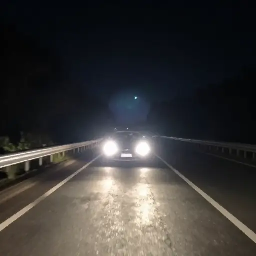 迎面驶来车辆的大灯发出的强光让我很难看清道路。