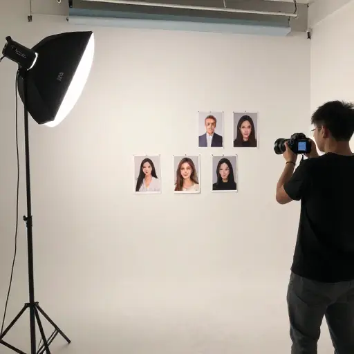 摄影师租了一间小工作室来进行人像拍摄。