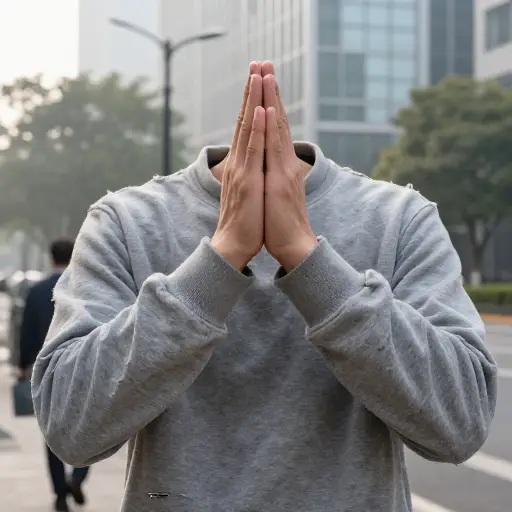 那位乞求者双手合十，恳求帮助。
