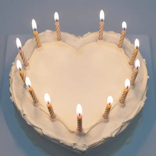 十根蜡烛在生日蛋糕上形成了一个心形。