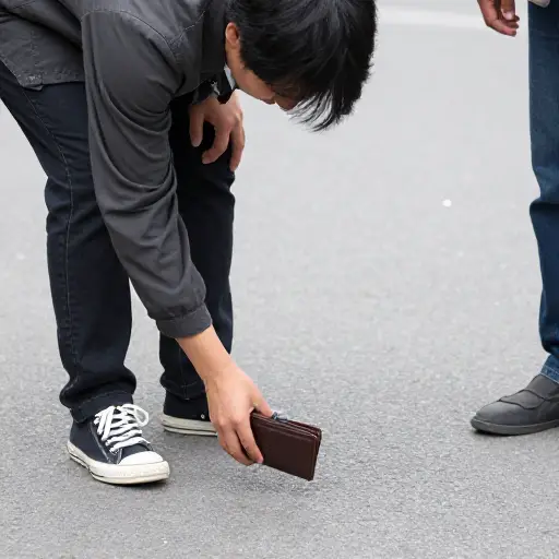 一位过路人帮我捡起了掉落的钱包。