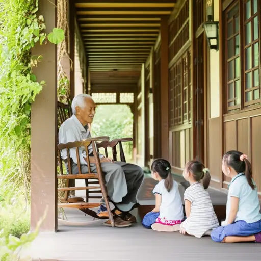 我的祖父喜欢在门廊上给我们讲故事。