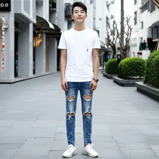 他最喜欢穿那条破洞牛仔裤。
