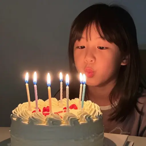 我生日时吹灭蜡烛并许了一个愿。