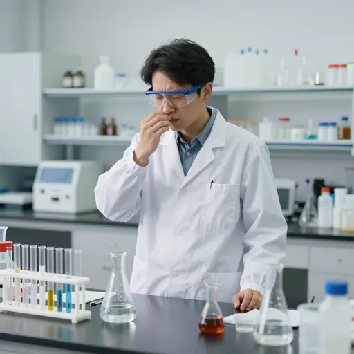 实验过后，实验室里弥漫着一股刺鼻的化学气味。