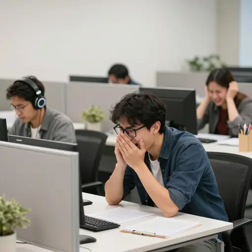 他唯一的小毛病就是在工作时五音不全地哼歌，惹得格子间里的同事不胜其烦。