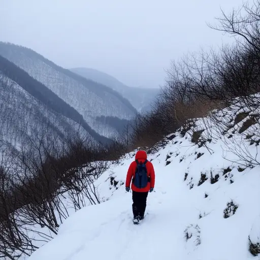 他在隆冬季节的严寒中独自徒步穿越了山区。