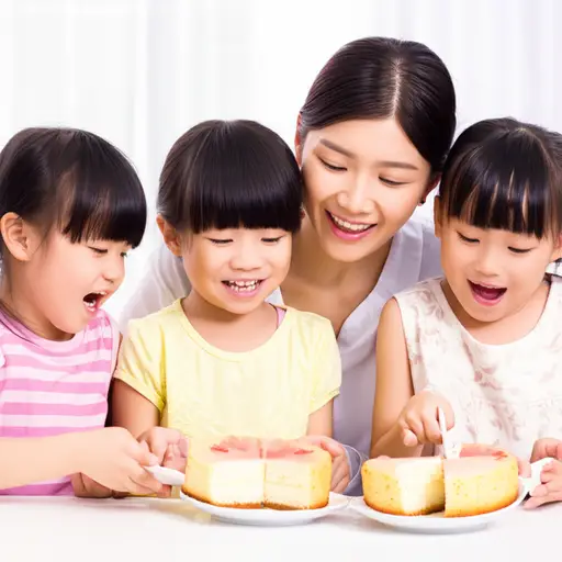 妈妈把蛋糕平均分给了我们三个孩子。