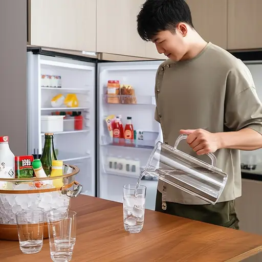 他从冰箱里拿出水壶，给每个人倒了杯冰水。