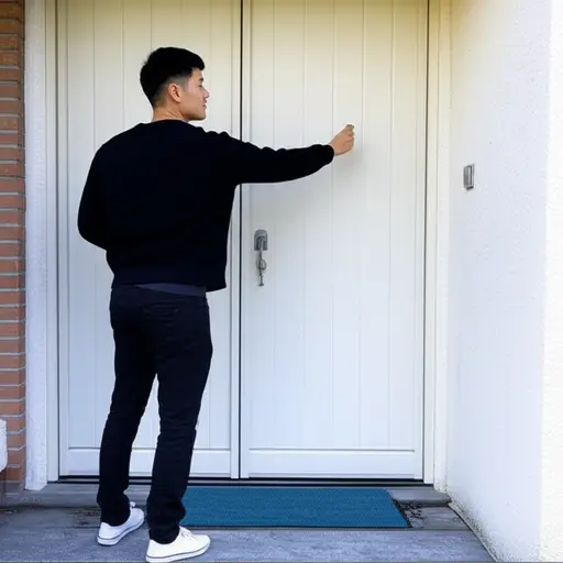访客在门口按下门铃呼叫住户。