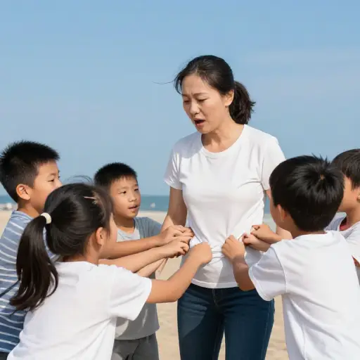 他们不停地纠缠她带他们去海边。