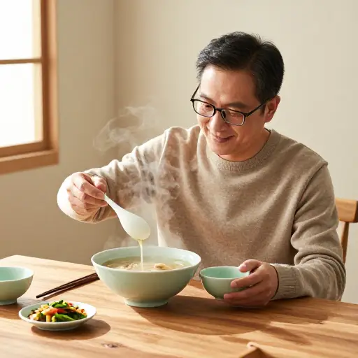 这汤又热又好喝。
