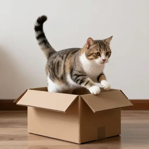 猫从盒子里跳了出来。