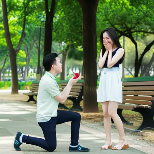 他在求婚时单膝跪地。