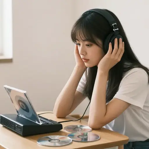 她用光盘听音乐。