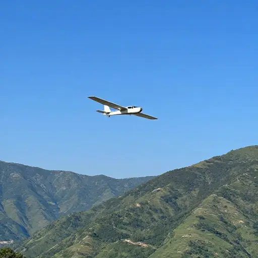 滑翔机轻松地在山谷上空翱翔。