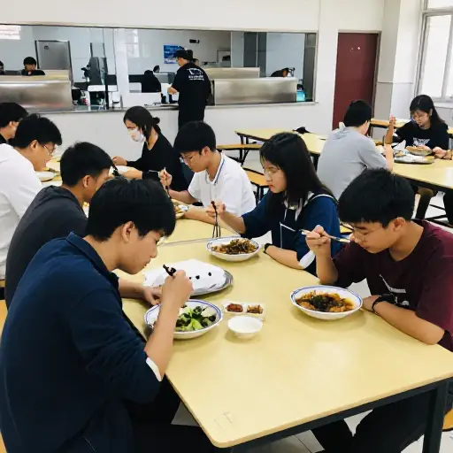 我上学的时候，我们总是在食堂吃午饭。