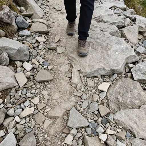 在多石的山路上要穿结实的登山鞋。