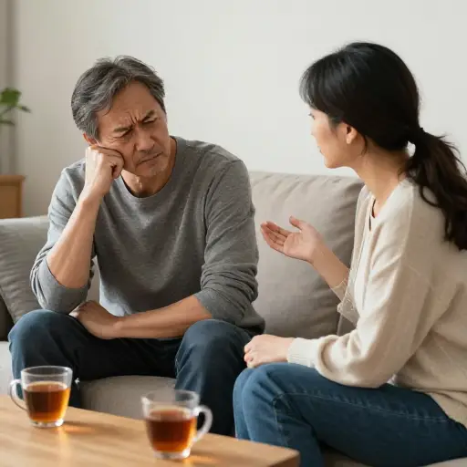 他起初不同意妻子的意见，但经过多次劝说，他终于让步了。