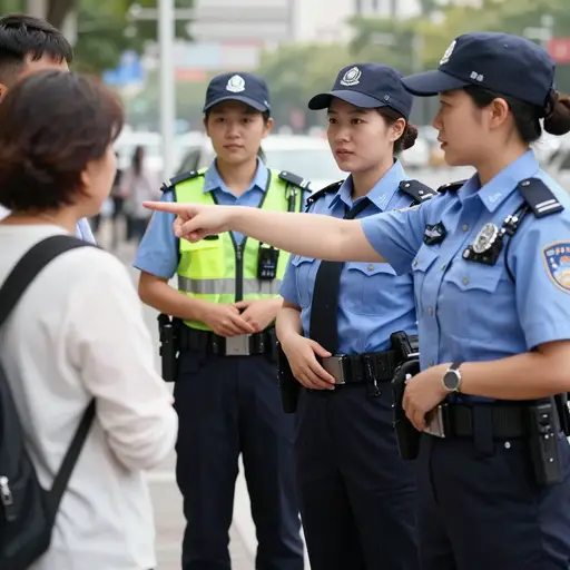 几位女警察正在帮助游客找到路。