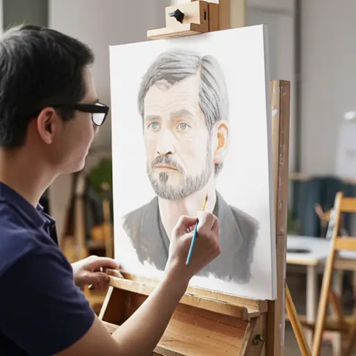 这位画家以精湛的技艺完成了这幅肖像画。