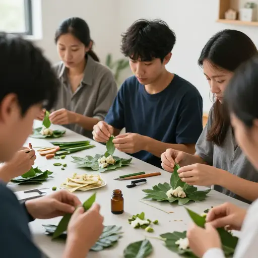 我们一起学着包粽子。