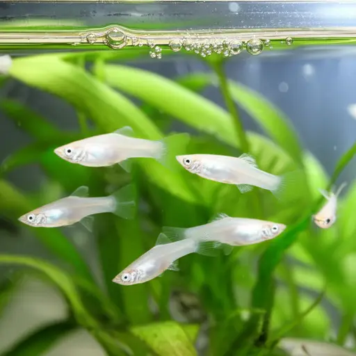 我的水族箱里有几条活泼的茉莉鱼在游动。