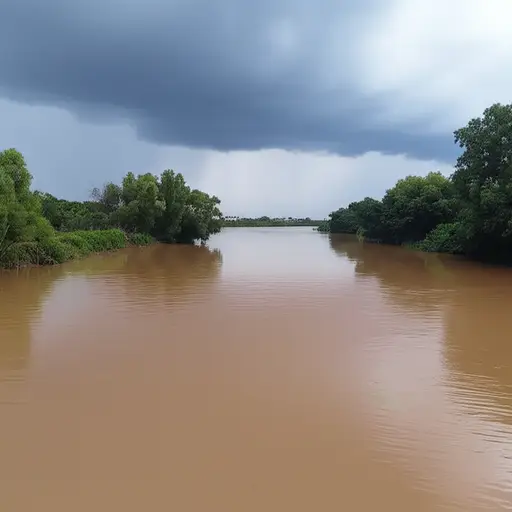 这条河流的河道在雨季会变宽很多。